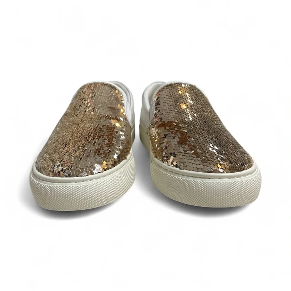 Tory Burch Carter Gold Sequin and Leather Slip On Sneaker Size 8.5